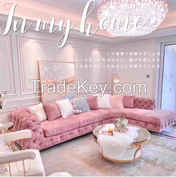 Italian light luxury pull-up sofa, living room, modern and minimalist small unit, technology cloth, Guifei corner combination, pink sofa