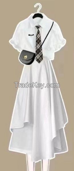 Summer sweet and spicy wind collection white dress niche design Spice Girls advanced long dress slimming two-piece set