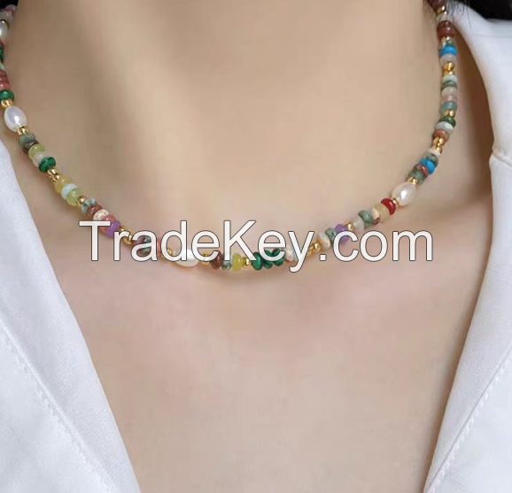 Natural Dopamine Colored Tourmaline Natural Freshwater Pearl Necklace Niche Luxury 2024 New Clavicle Chain