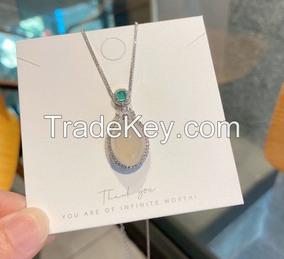 925 sterling silver inlaid chalcedony dan-shaped pendant necklace niche light luxury Mother's Day gift generous temperament necklace