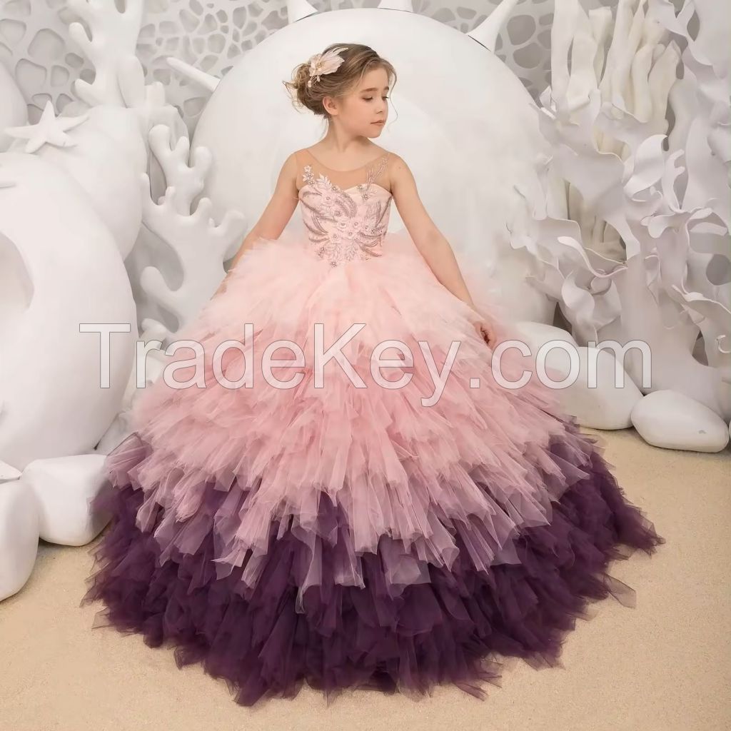 Baby party gown Flower girl dress lilac lavender birthday dress toddler Photoshoot Flying Dress