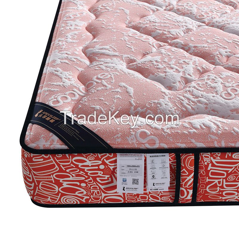 Wholesale pink cool cloth latex mattress triple spine mattress independent bagged spring mattress for teenagers.