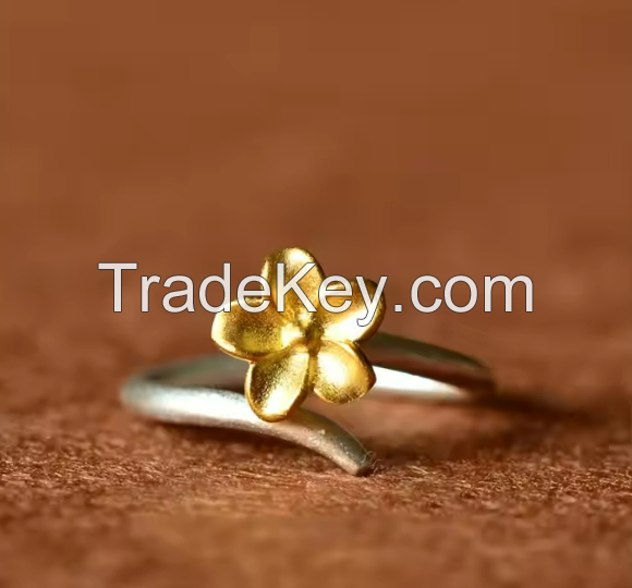 Simple flower plain silver gold ring for Women Fashion jewelry adjustable rings