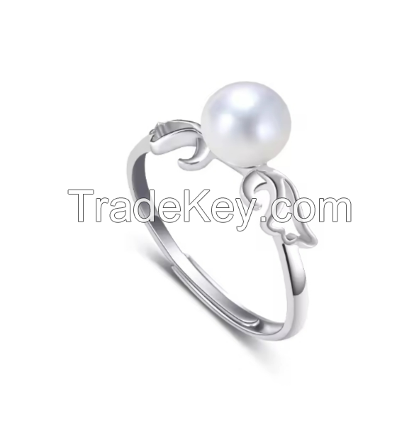 Fashion Pearl 925 Silver Ring natural FreshWater Pearl Rings