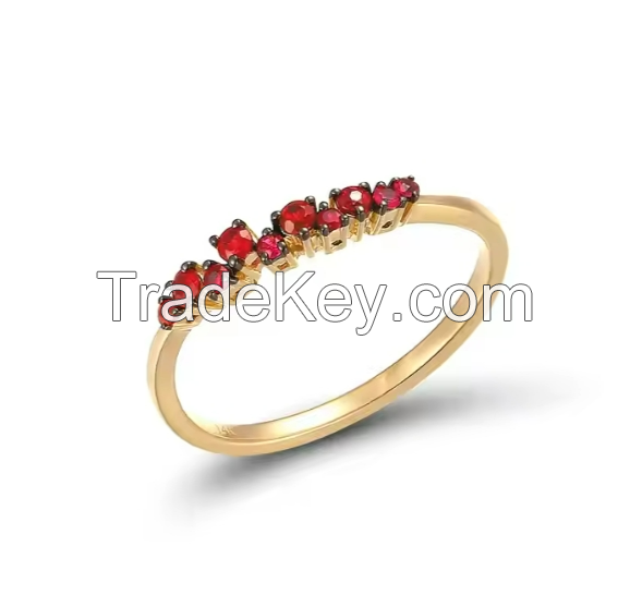 Hot Sale Custom Women 14K Gold Ring High Quality Gold Jewelry Ring With Red Gemstones