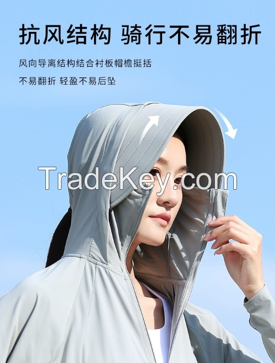 Cloud original gauze sunscreen clothes women 2024 new ice sense UV protection removable riding large hat sun-protective clothing