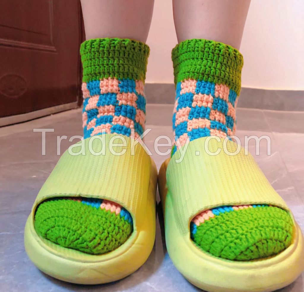 Hand-knitted socks spring and autumn stacked socks vintage Burken shoes thick thread knitted autumn and winter thickened cotton socks stockings