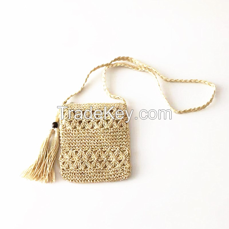 Ins Paper Hand made Hollow out Crochet Crossbody Straw bags with Tassel