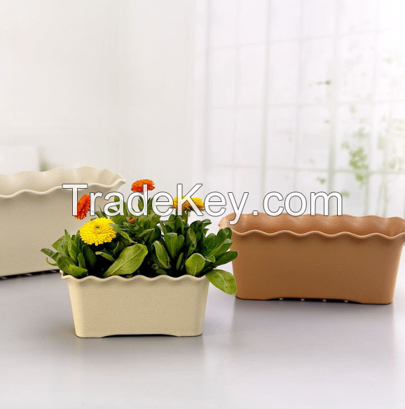 Gardening rectangular flower pot plastic large planting pot box wavy ruffle planting planter long strip flower box wholesale