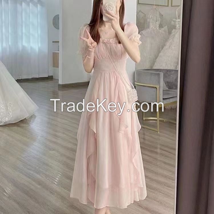 2024 summer French temperament socialite new gentle long dress show thin fairy pink dress son