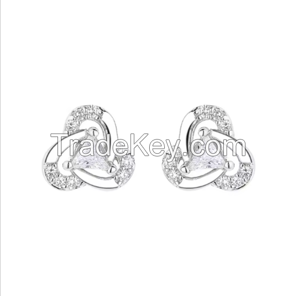 925 pure silver earrings heart-shaped diamond pure silver earrings fashionable and personalized wholesale women's earrings