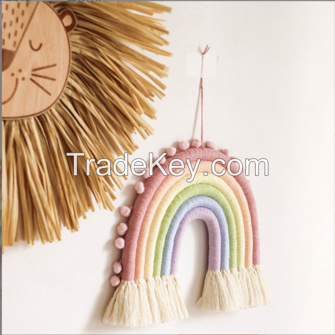 Minimalist style woven colorful rainbow wall hanging