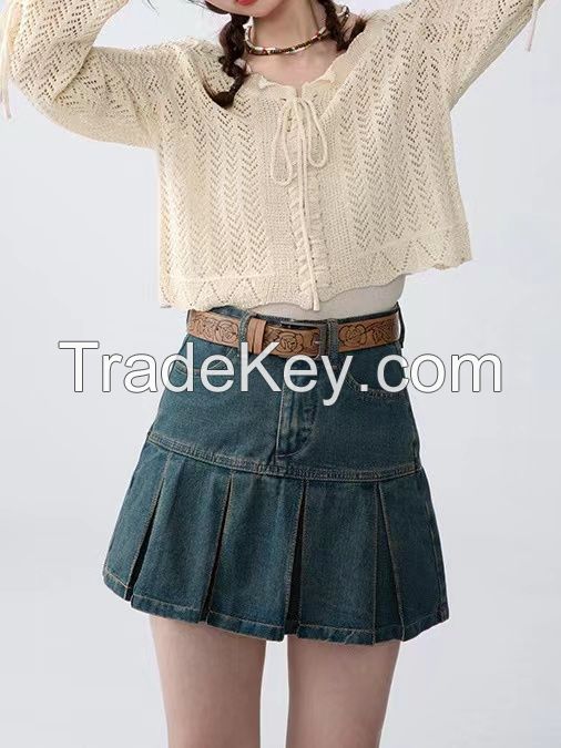 Knit cardigan women thin halter dress with smock summer sun cape small vest hollowed out coat