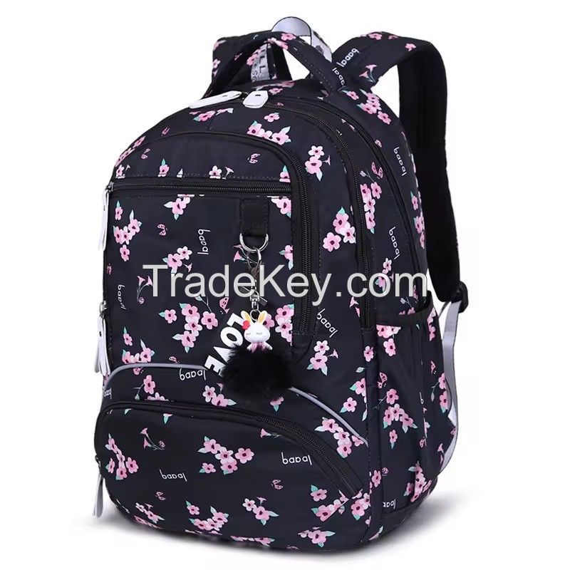 2024 new casual student school bag, large capacity multi-layer travel bag, lightweight cute printed backpacks