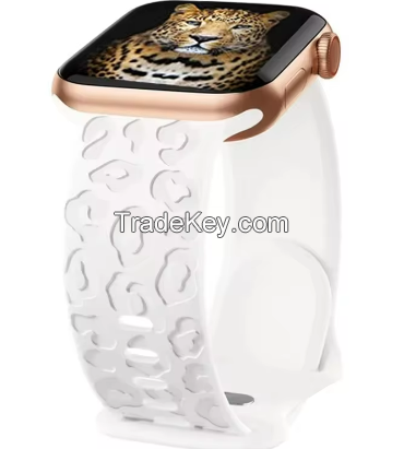 Leopard Engraved Silicone Strap for iWatch Series 8 7 6 5 4 3 Stylish Hollows Paw Design