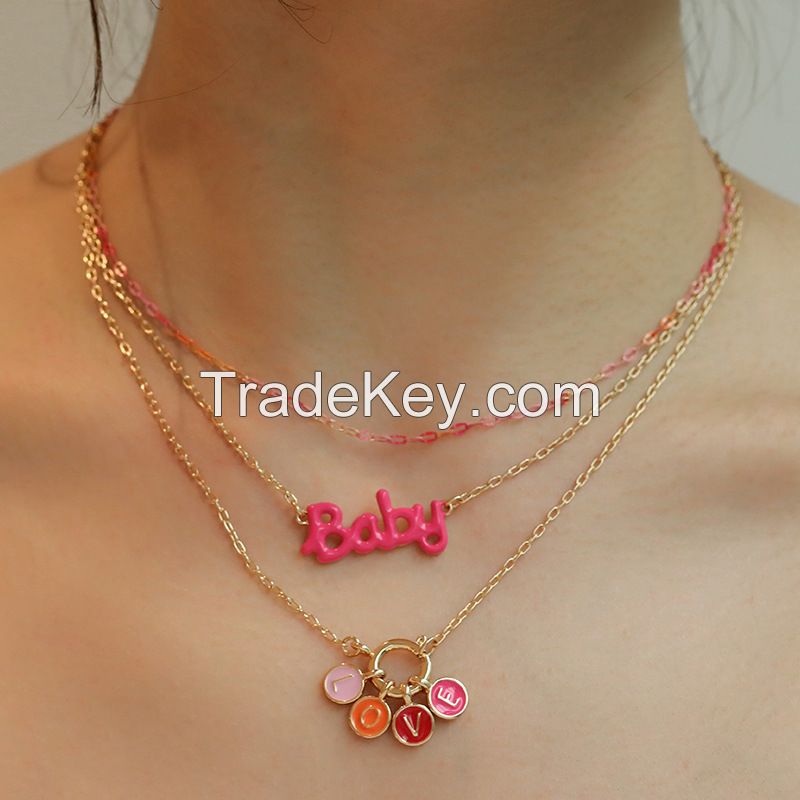 Kenjie pink XOXO necklace Women Europe and the United States spring Valentine's Day fashion design popular wear flower love necklace