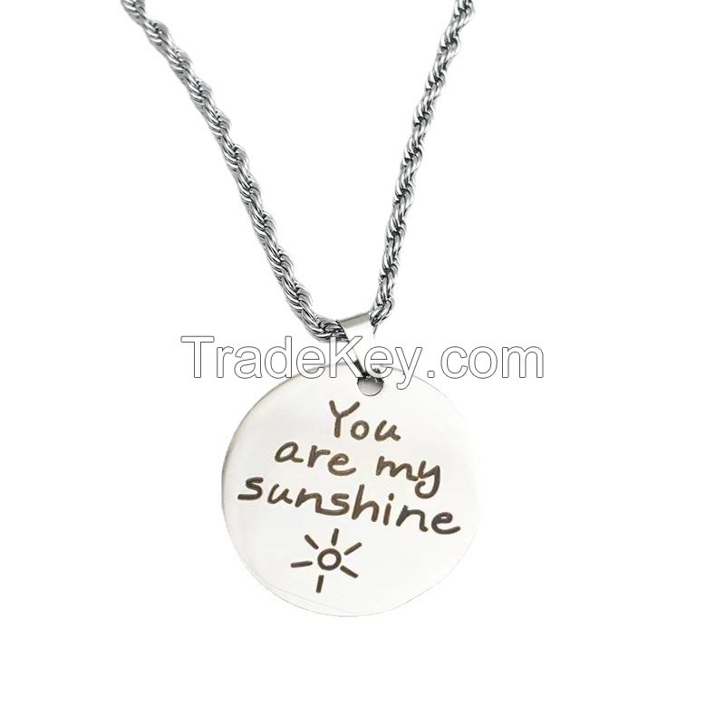 Necklace Europe and the United States cross-border stainless steel jewelry round lettering Christmas holiday gift Tisco necklace