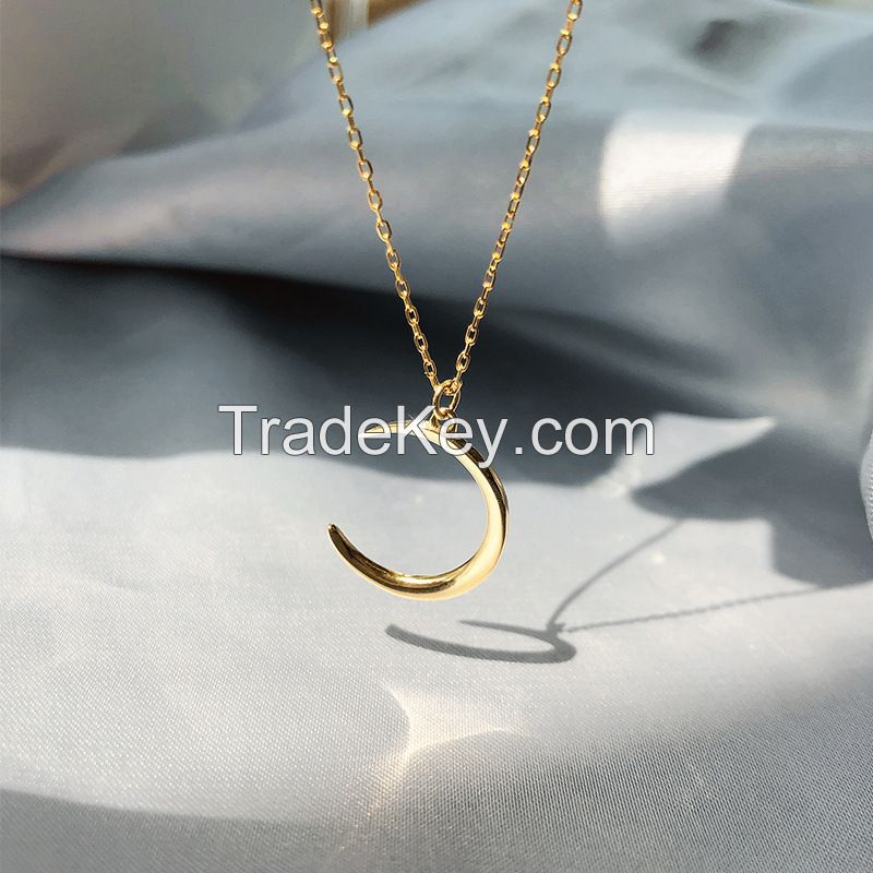 Aphra 925 silver gold glossy moon necklace female Korean version simple ins style clavicle chain light luxury senior necklace