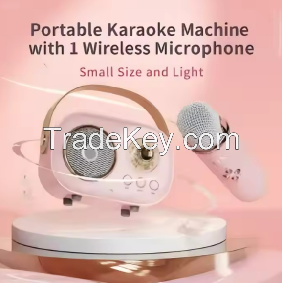 Mini Portable Bluetooth Karaoke Speaker Wireless Microphone 6 Sound Modes Smart Speakers Kids Home Party Birthday Gifts Girls