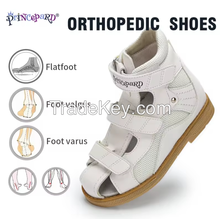 Princepard Orthopedic Shoes Children's Leather Shoes White Color Summer Orthopedic Sandals For Flat Feet