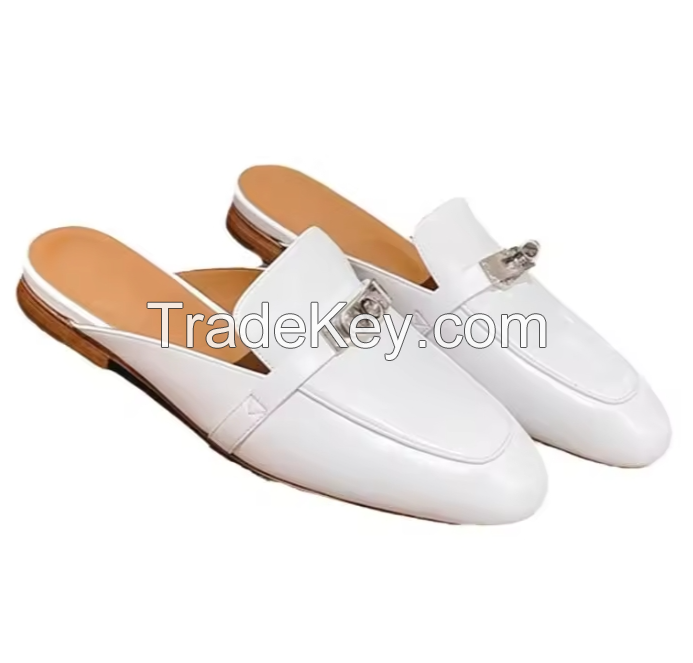 top quality Classic slippers Fashion women mule slippers leather black flat casual shoes for women