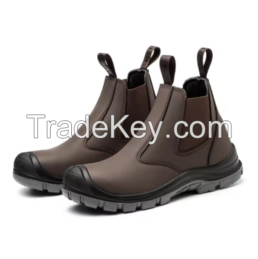 Chelsea no Lace industrial Waterproof leather boots breathable black men steel toe price fashion safety shoes