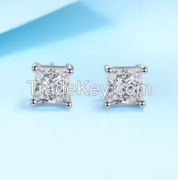 Moissanite diamond earrings 1.2CT princess cut Fine 925 sterling silver earrings wholesale women jewelry