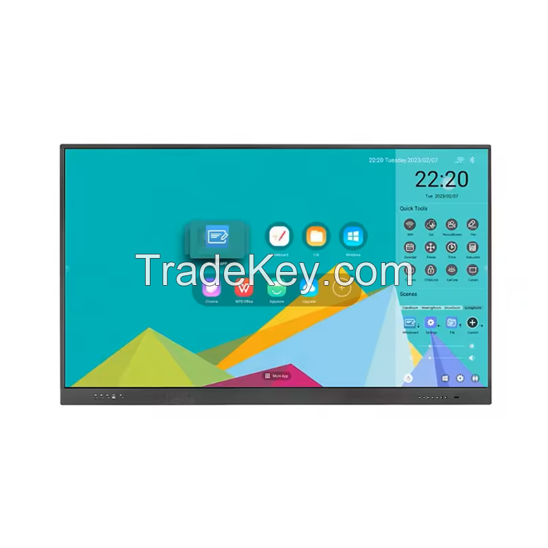 75 inch interactive flat panel touch display Android 13.0 4K UHD smart white boards multiple language free software OEM branding