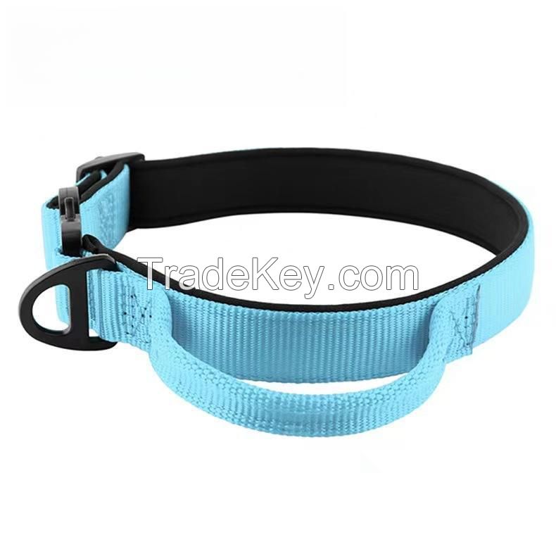 Adjustable Tactical Nylon Pet Training Neoprene Padded Dog Collar with Handle