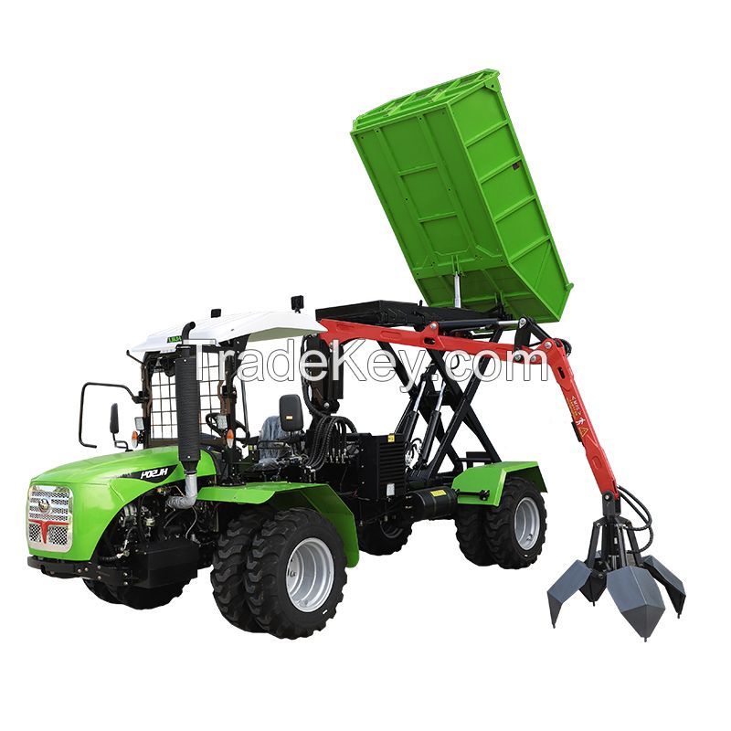 50HP hilly mountain palm garden wheeled tractor equipped with transport function module scissor lift grab handle self-unloading function