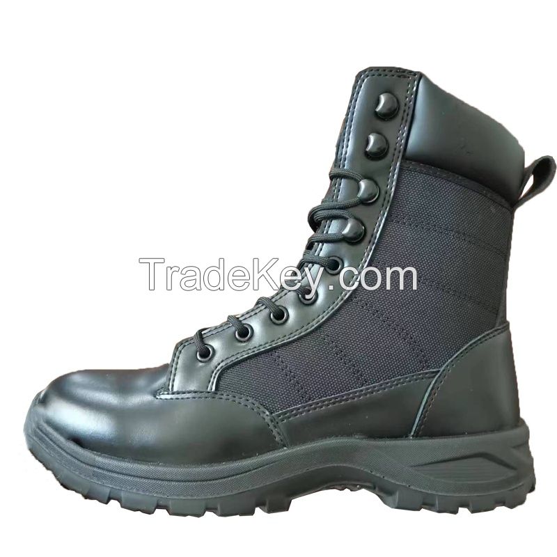 Men light leather black combat tactical boots