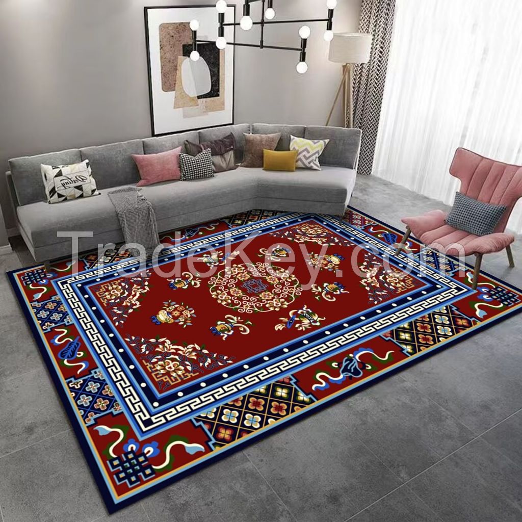 Chinese style red printed rug for home decor