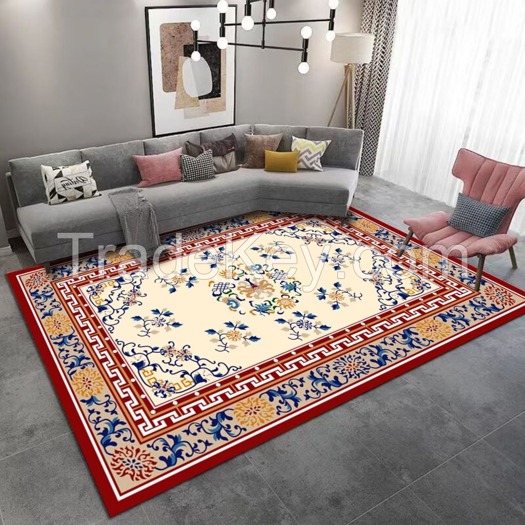 Chinese style red printed rug for home decor