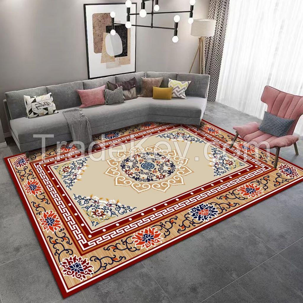 Chinese style red printed rug for home decor