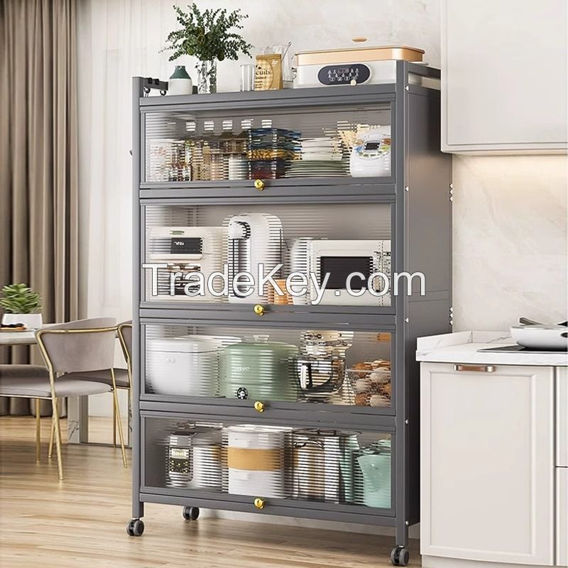 Floor Standing Metal Kitchen Storage Cabinet 4 Tier Extra Large Capacity with Pulleys