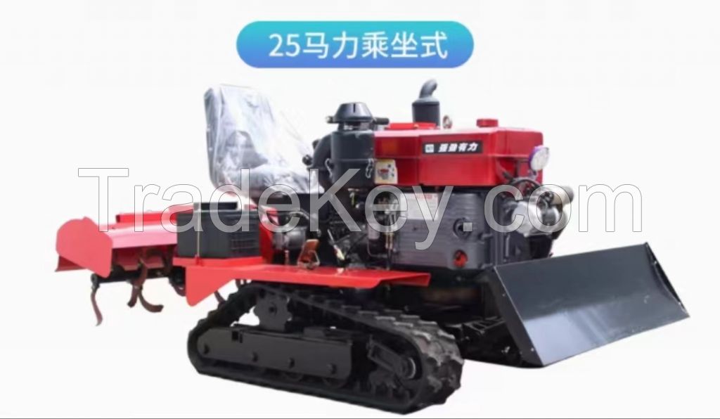 Multi functional tracked rotary tiller, high-power tractor, agricultural cultivator, water and drought dual-purpose riding micro tiller
