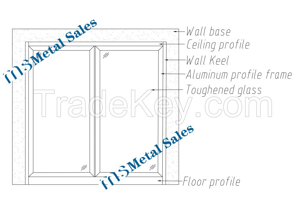 Glass Partitionï¼Open frame double glass hanging