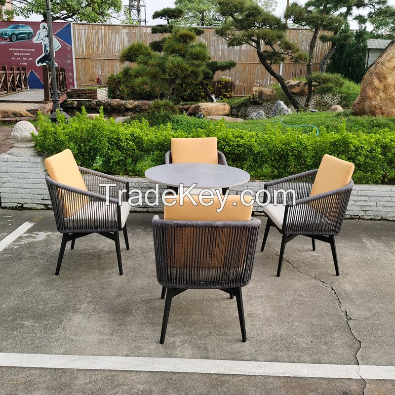 LH2081 outdoor aluminum ropes dining table chairs