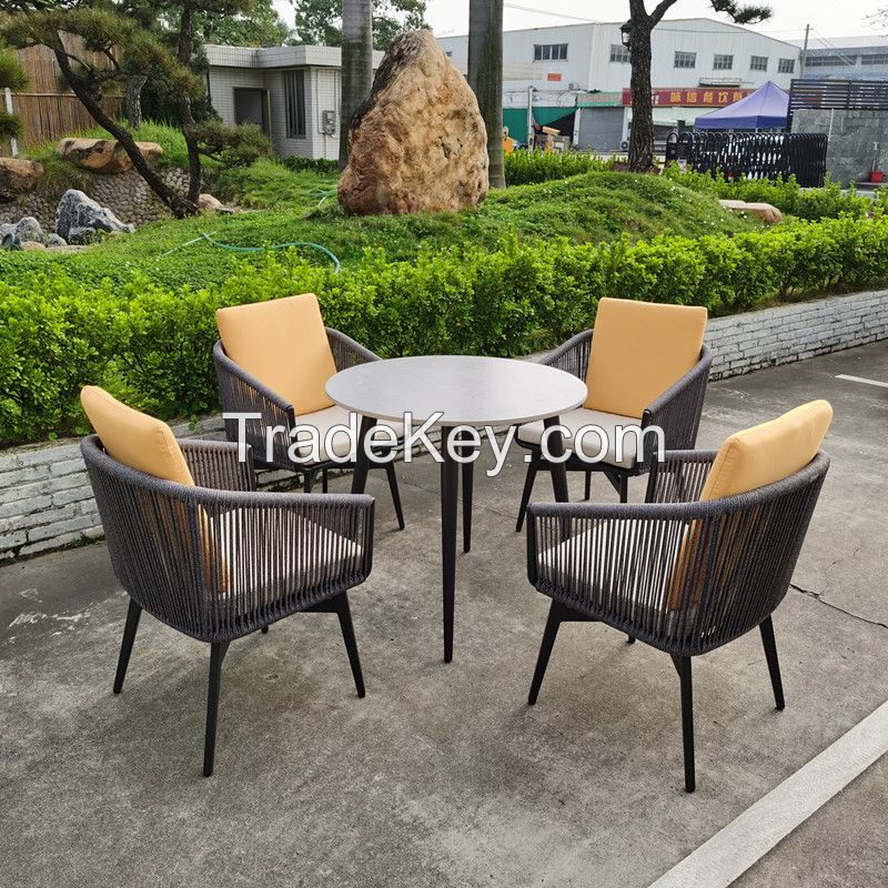 LH2081 outdoor aluminum ropes dining table chairs