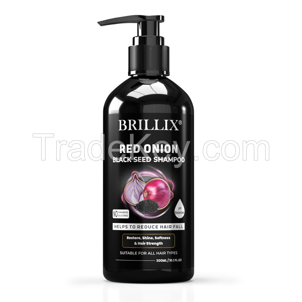 BRILLIX RED ONION BLACK SEED SHAMPOO - for Hair Fall Control, Restore Shine, Softness & hair Strength - 300 ml