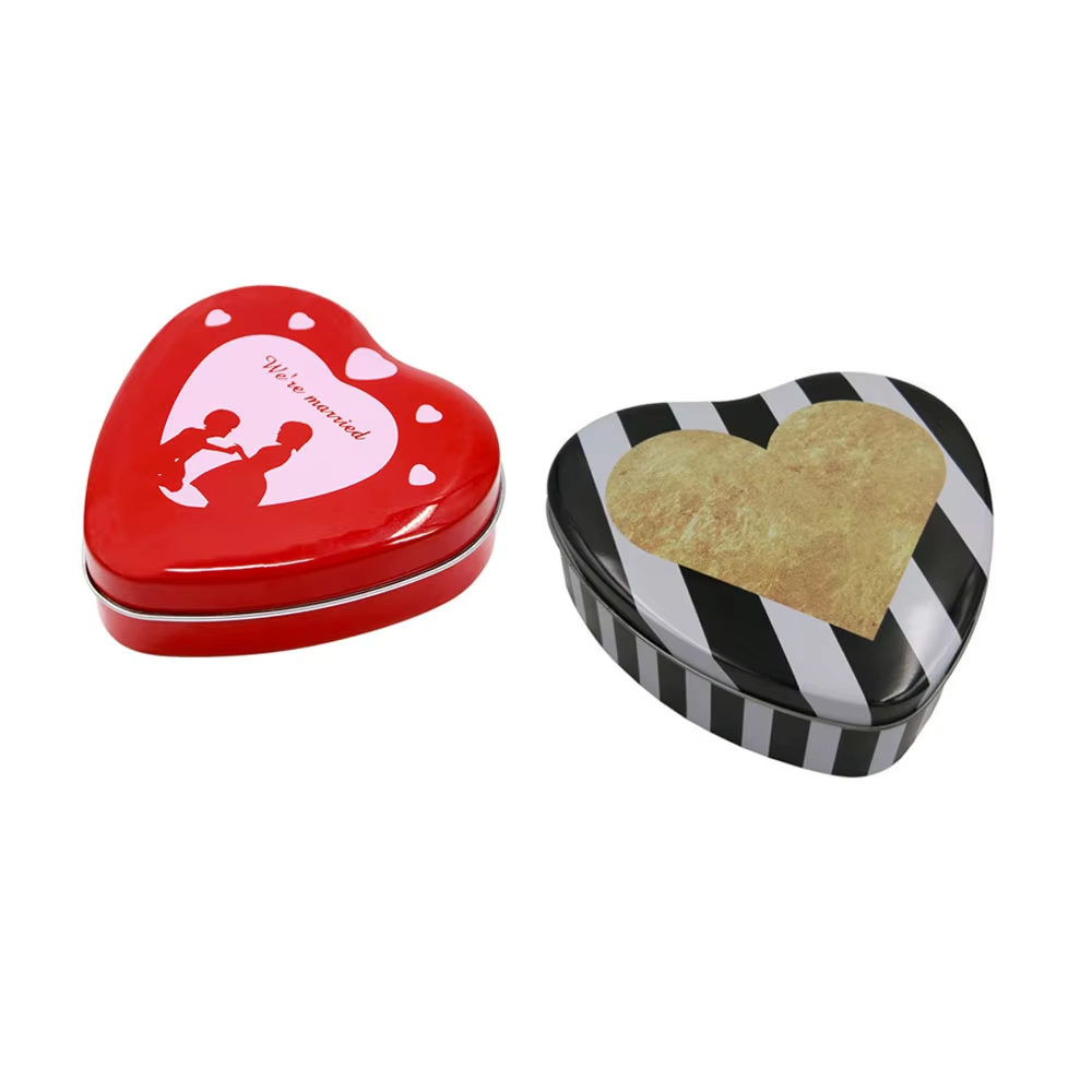 Custom Heart Shaped Valentines Tin Box Heart Shape Sweet Candy Chocolate Metal Tin Wedding Gift Chocolate Heart Tin Can Case