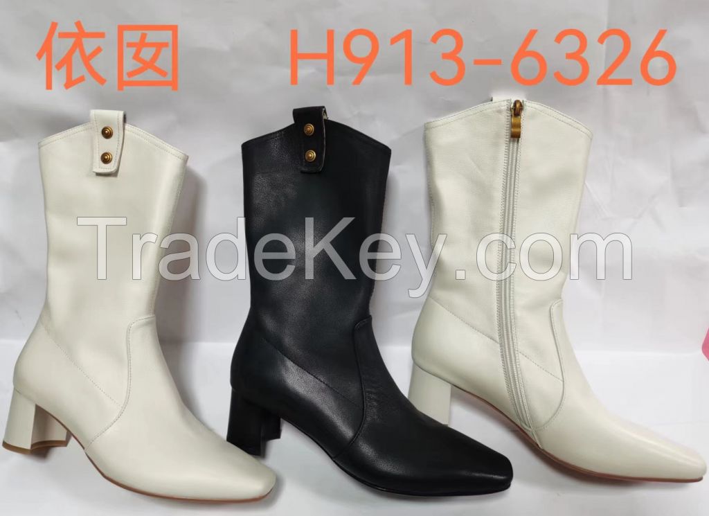 Womens Mid-Calf Leather Boots Stylish and Comfortable H913-6326