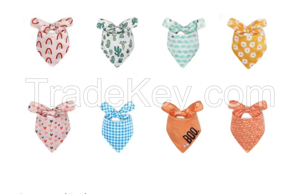 Colorful Pattern Cotton Pet Dog Triangle Bandana Dog Pet Dog Bow Tie Collar Head Scarfs