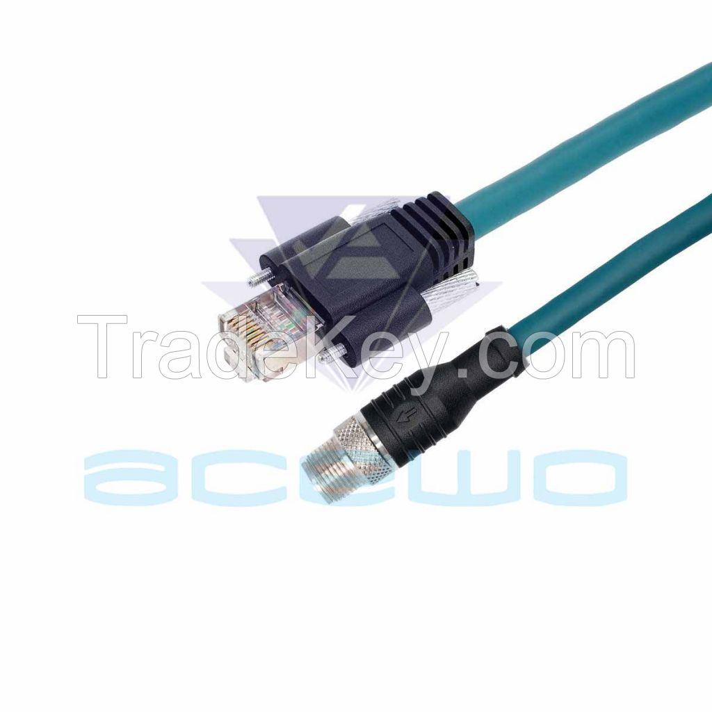 m12 to rj45 cable GigE with screw lock connectors 8pin