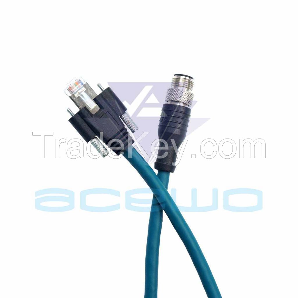 m12 to rj45 cable GigE with screw lock connectors 8pin