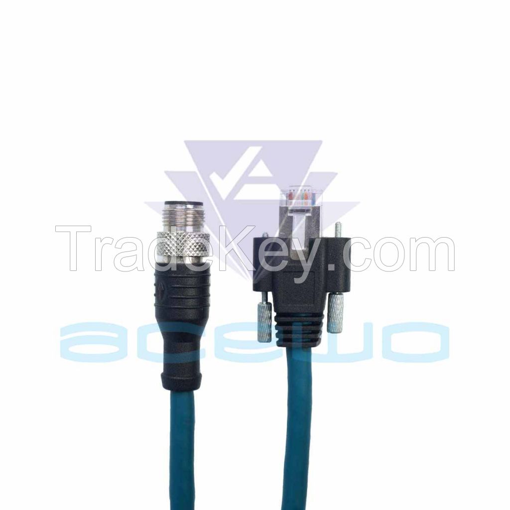 m12 to rj45 cable GigE with screw lock connectors 8pin