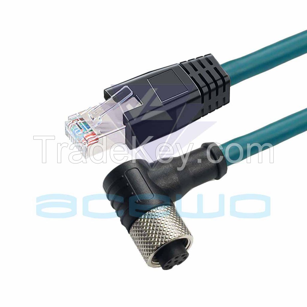 elbow m12 connector cable 4pin to rj45 enthernet gige