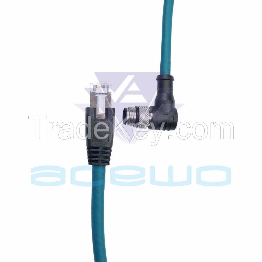 m12 cable assembly to rj45 network cable with two screws