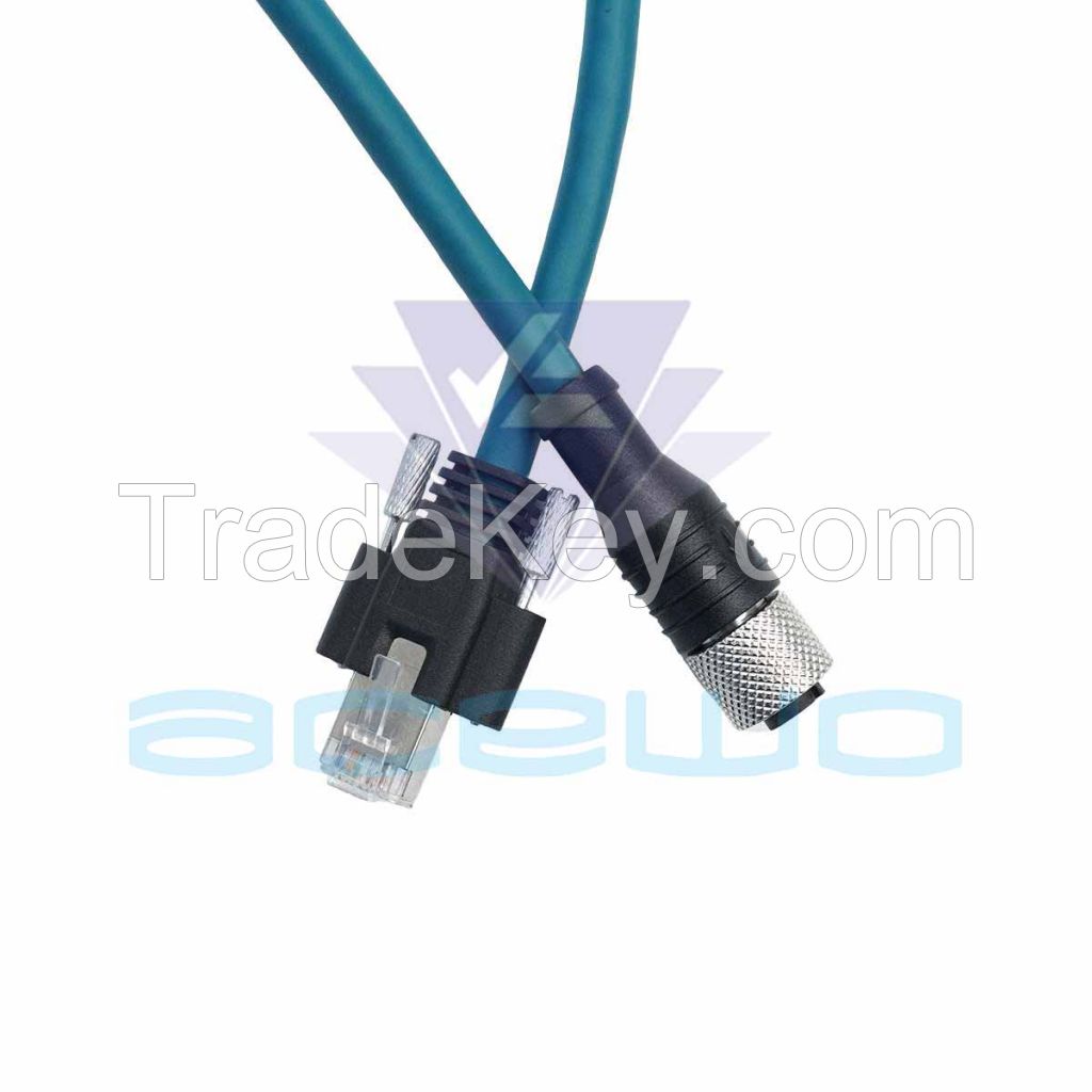 m12 cable assembly to rj45 network cable with two screws