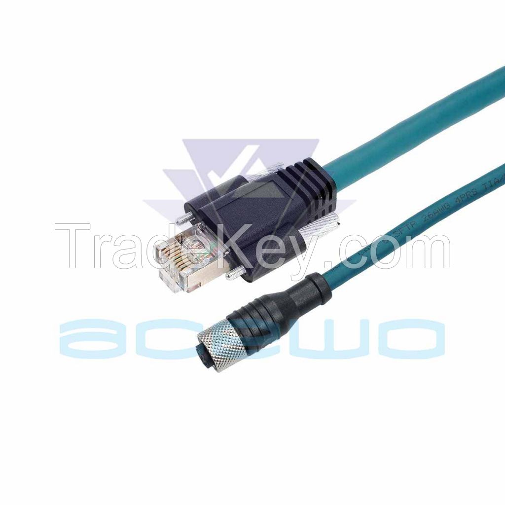 m12 cable assembly to rj45 network cable with two screws